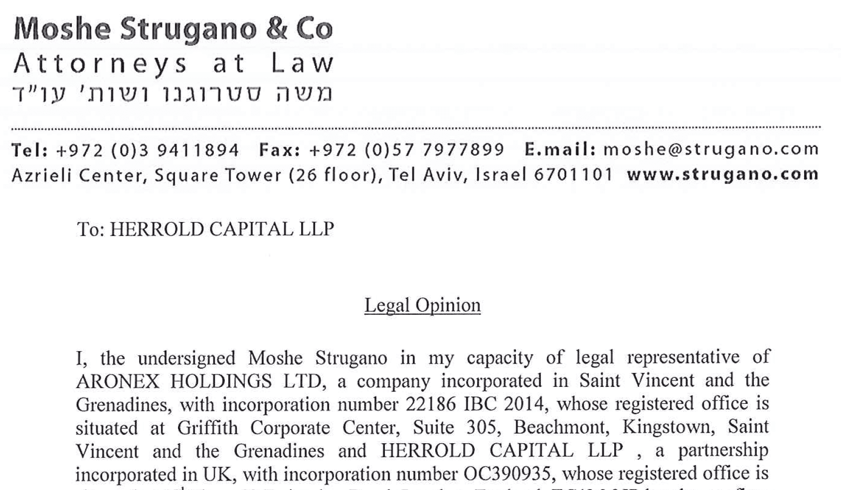 Moshe Strugano legal opinion for a scam