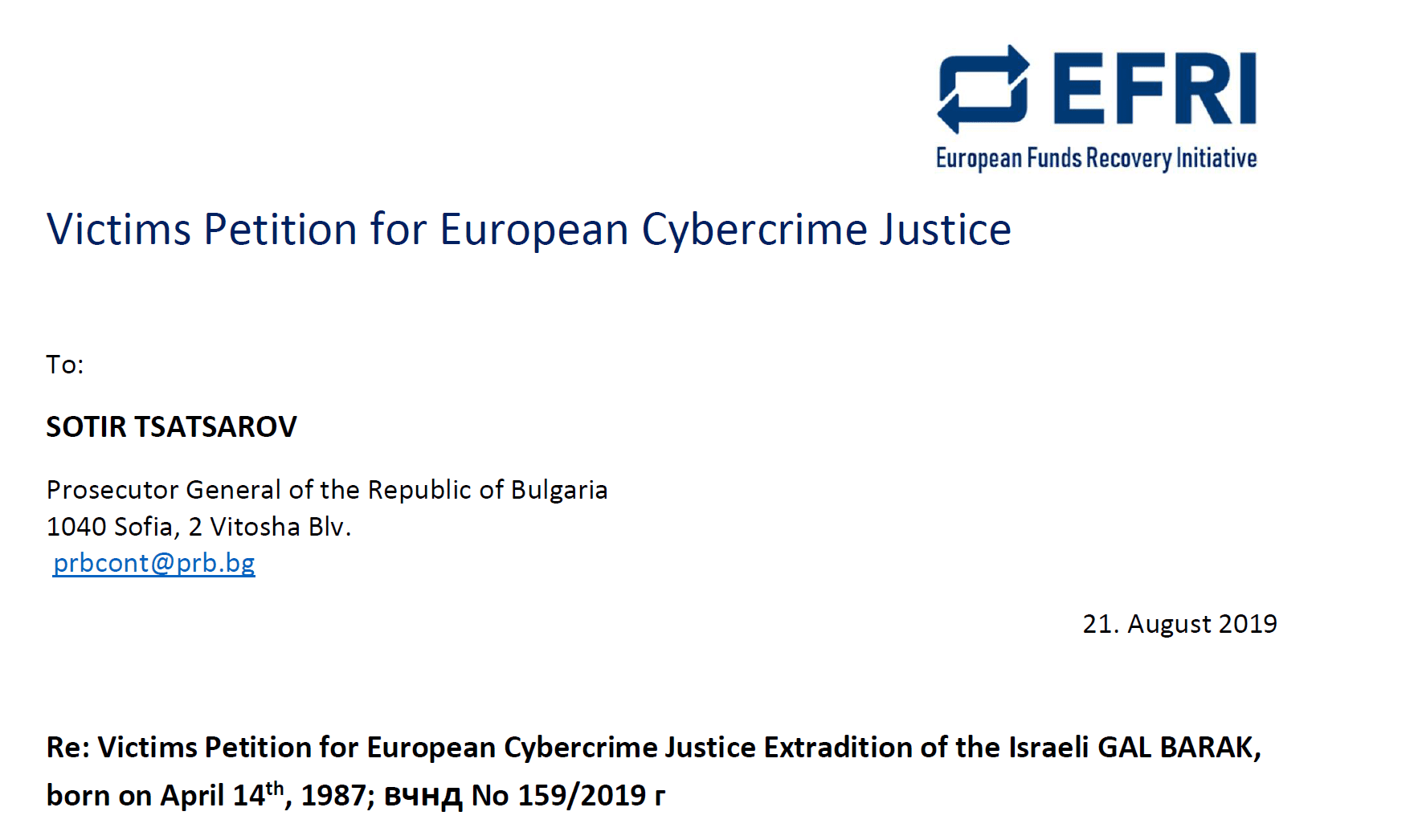 EFRI Petition for European Cybercrime Justice