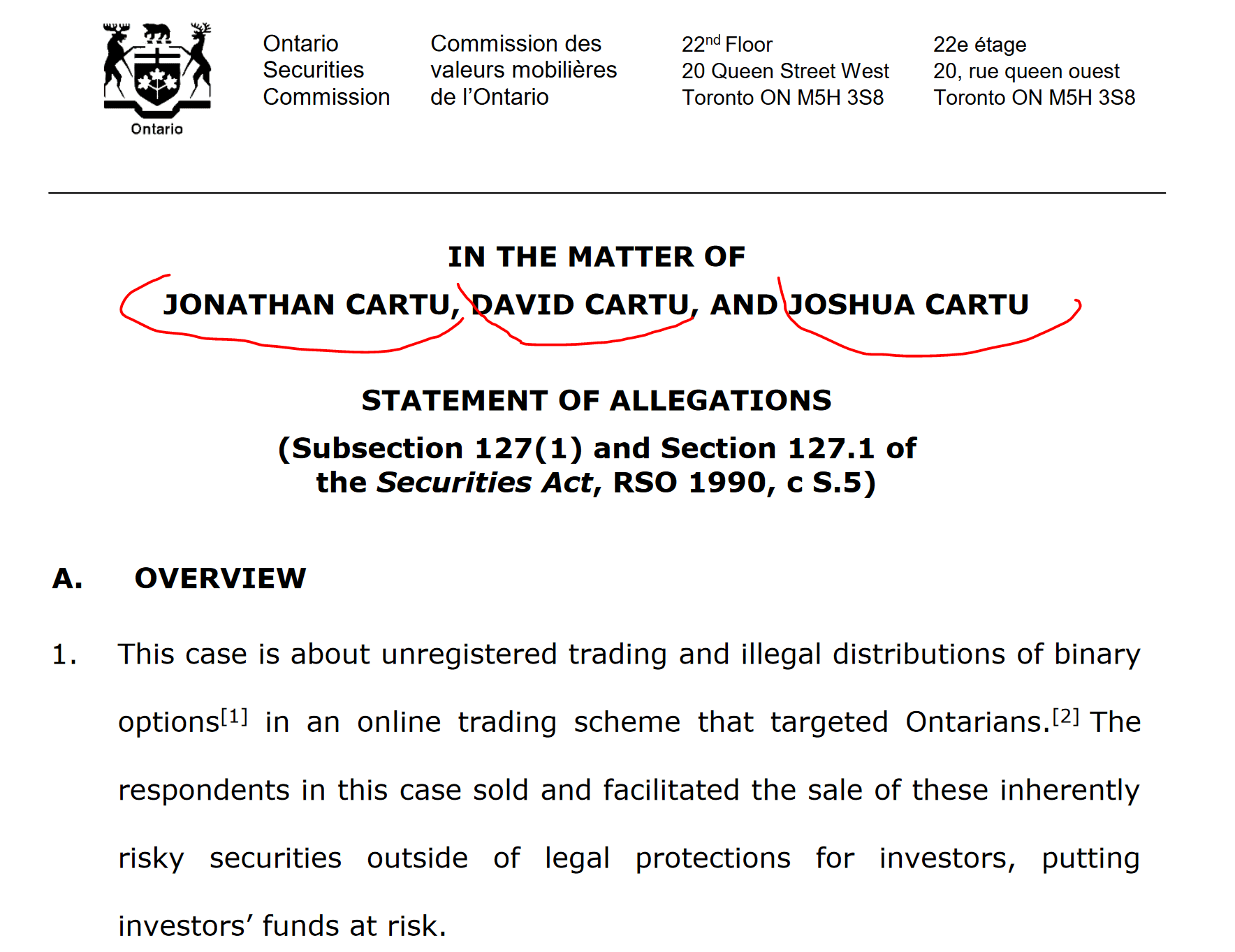 OSC charges David Cartu and his brothers