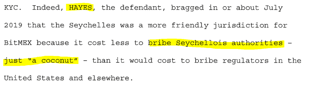 BitMex indictment with founder Arthur Hayes talking about bribing authorities