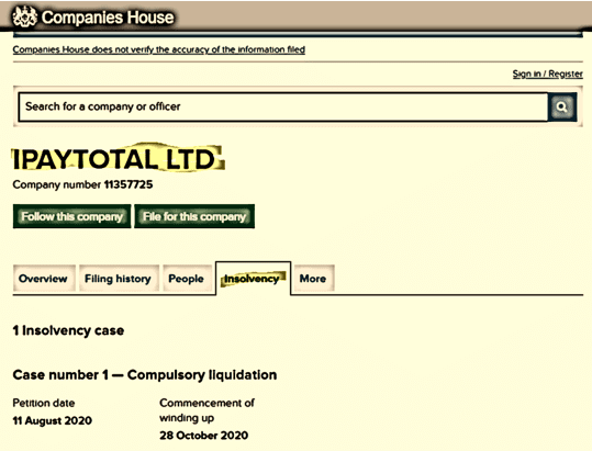 iPayTotal insolvency in UK