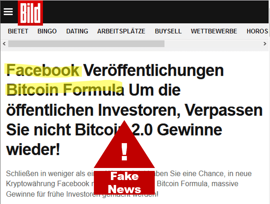 Bitcoin Formula scam works with fake news and fake celebrities