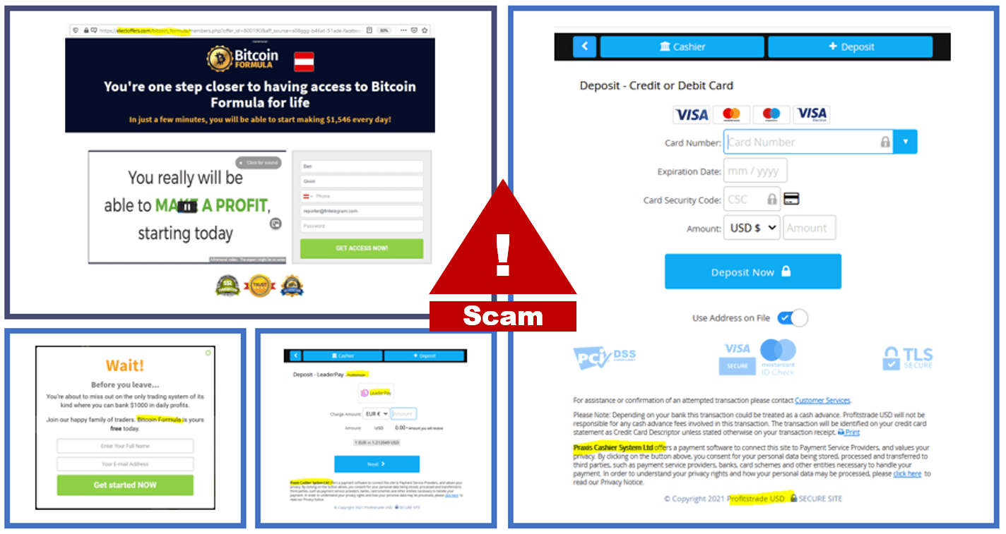 Bitcoin Formula and ProfitsTrade scams