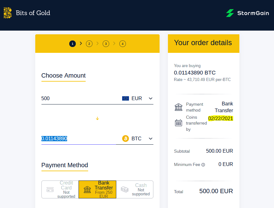 StormGain and Bits of Gold payment options