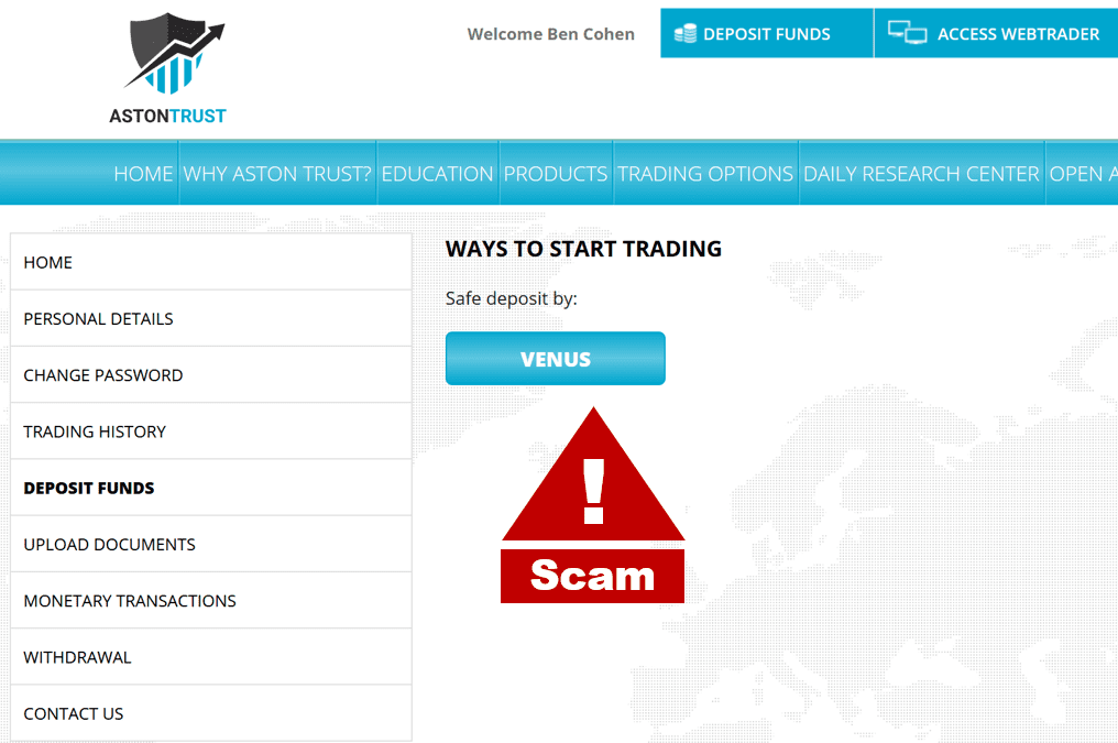 Investor warning AstonTrust broker scam