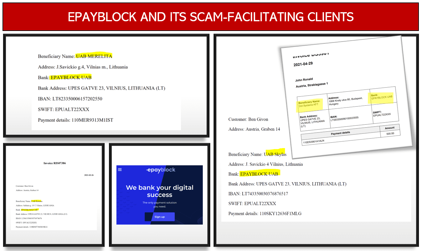 Lithuanian Epayblock and its scam-facilitating clients