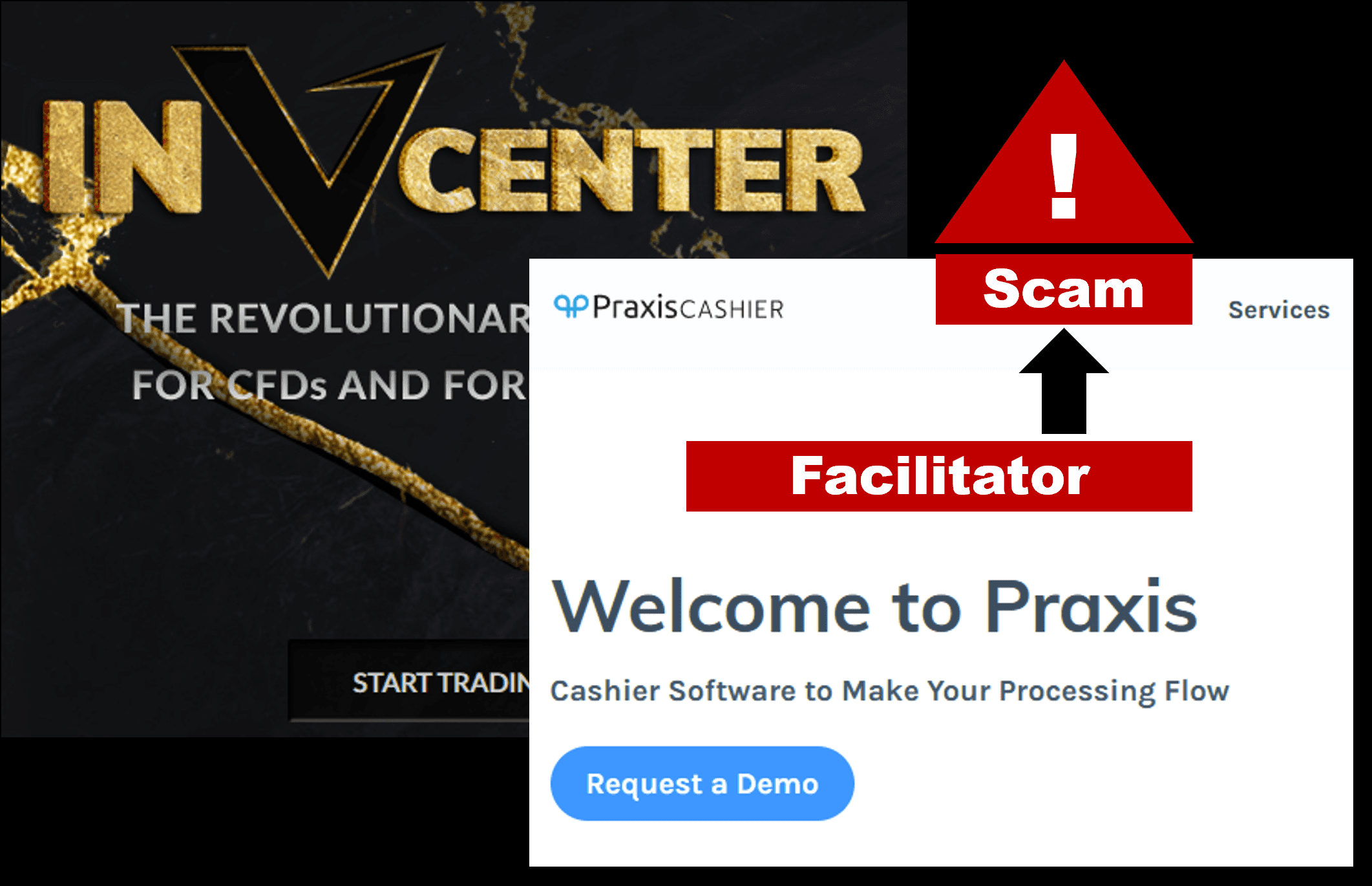 InvCenter broker scam facilitated by Praxis Cashier