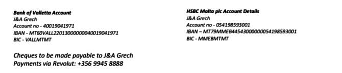 J&A Grech bank accounts