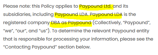 high-risk payment processor Paypound operated by a  Paypound LDA