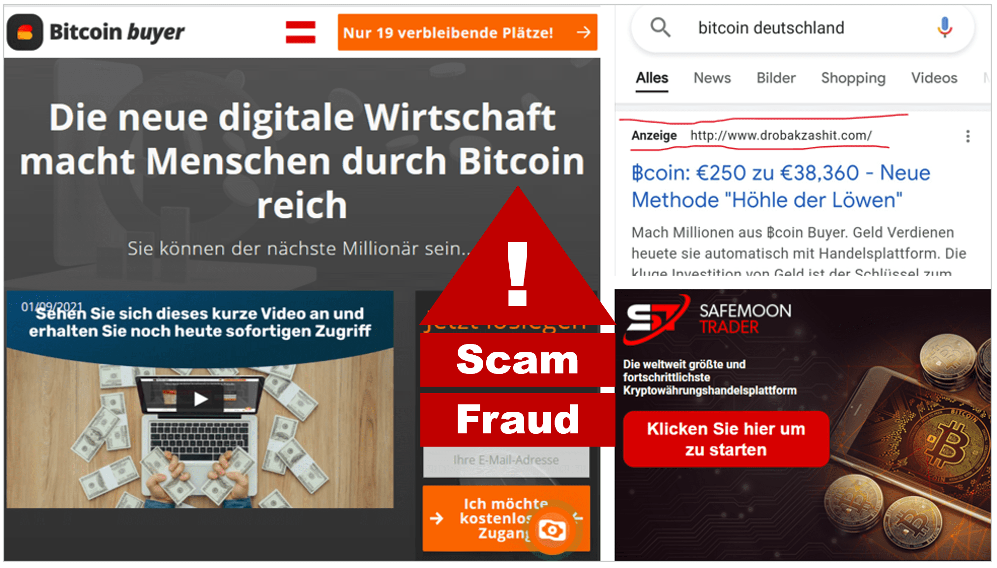 Safemoon Trader scam promoted by Bitcoin buyer fraud campaign