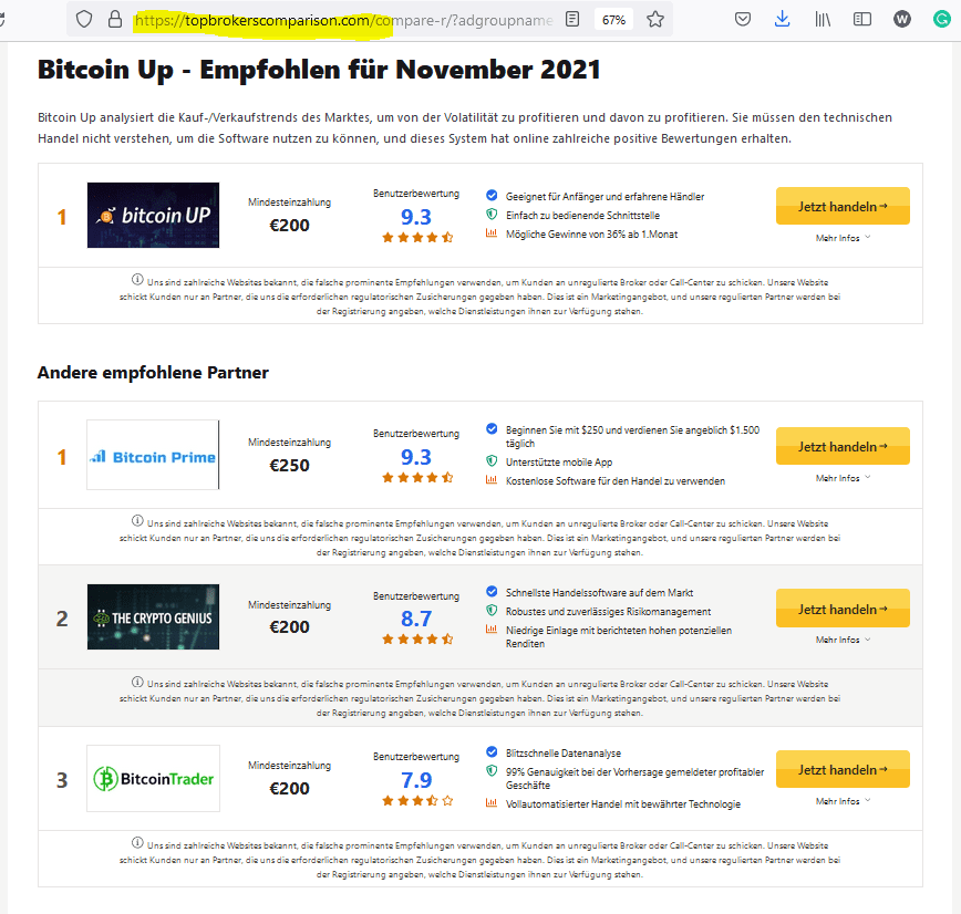 Top Brokers Comparison promotes fraud campaigns