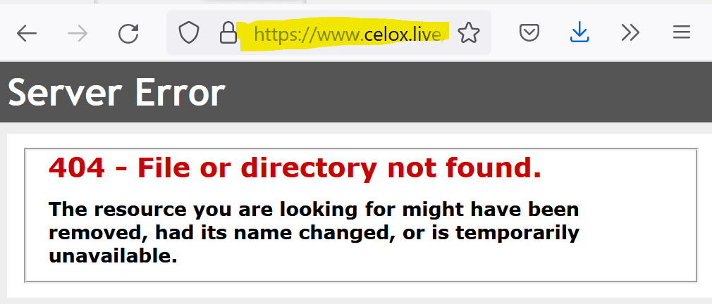 broker scam Celox offline with error message 404