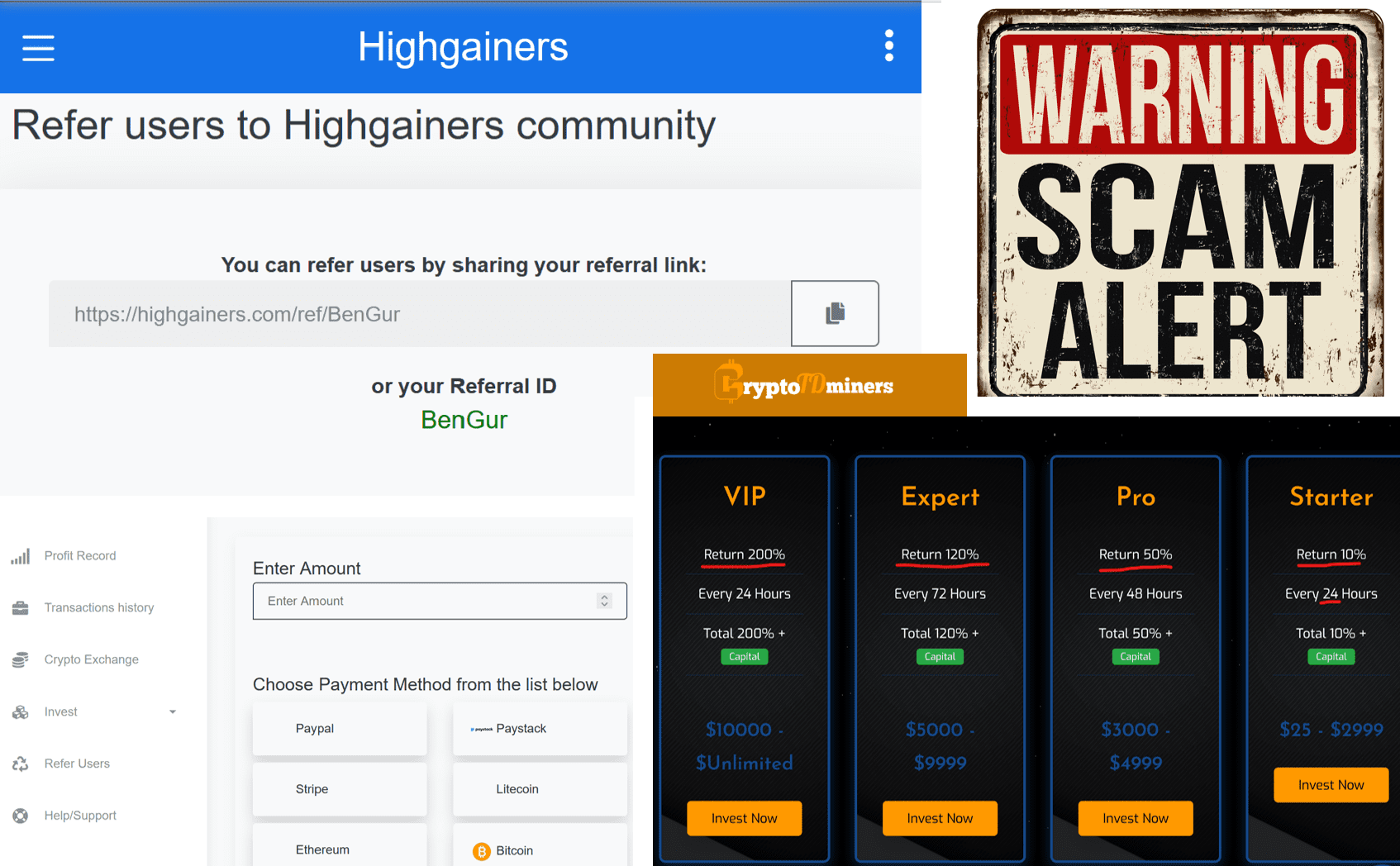 Warning against CryptoTDminers and HighGainers crypto fraud schemes