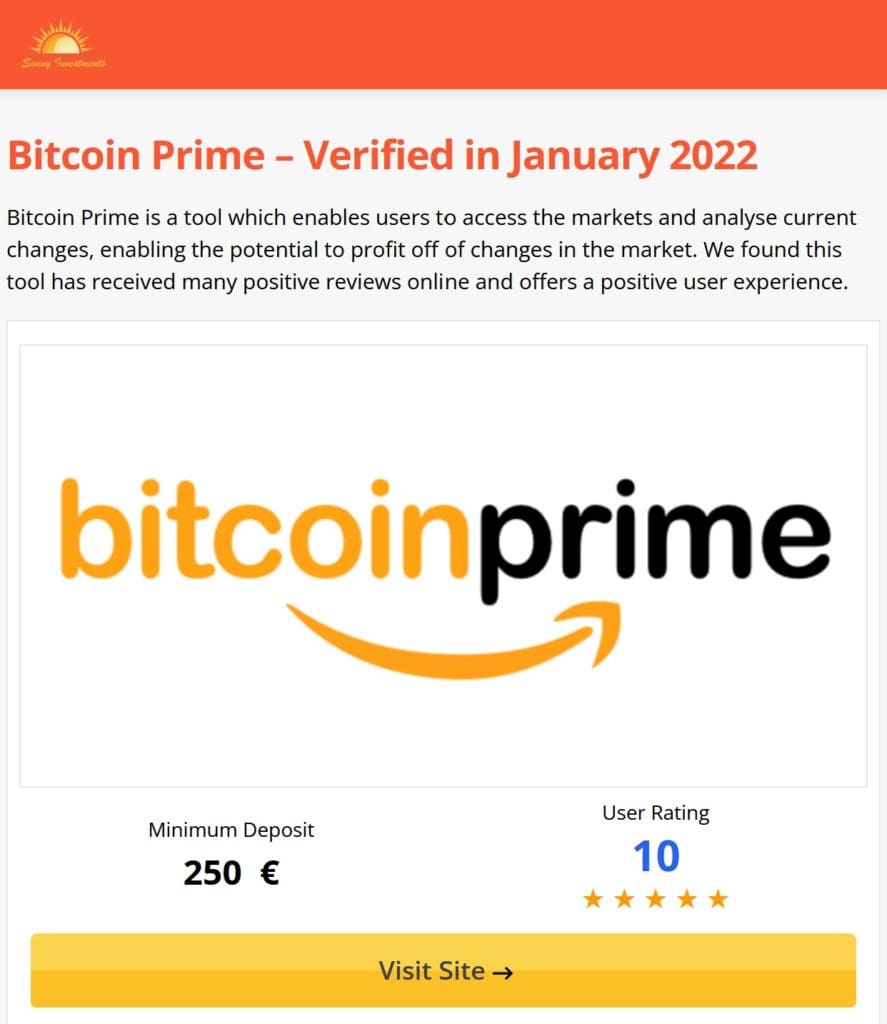 Fraud campaign Bitcoin Prime on Sunny Investments