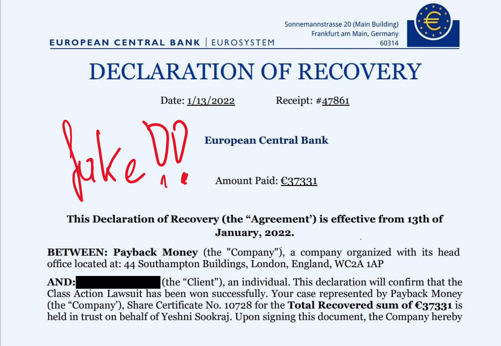 Fake Declaration of Recovery