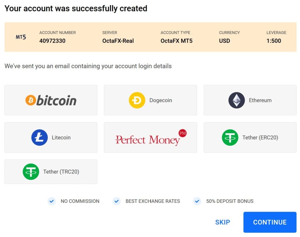 OctaFX offshore broker payment options