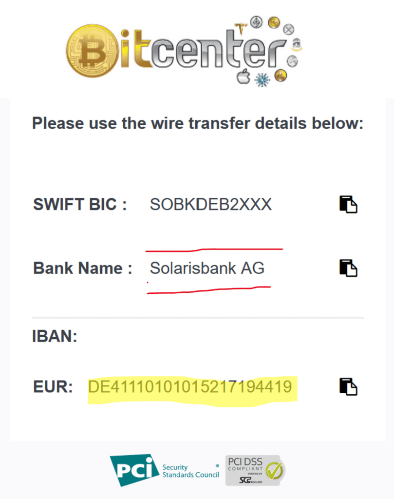 Bitcenter broker and crypto scam worked with Solarisbank