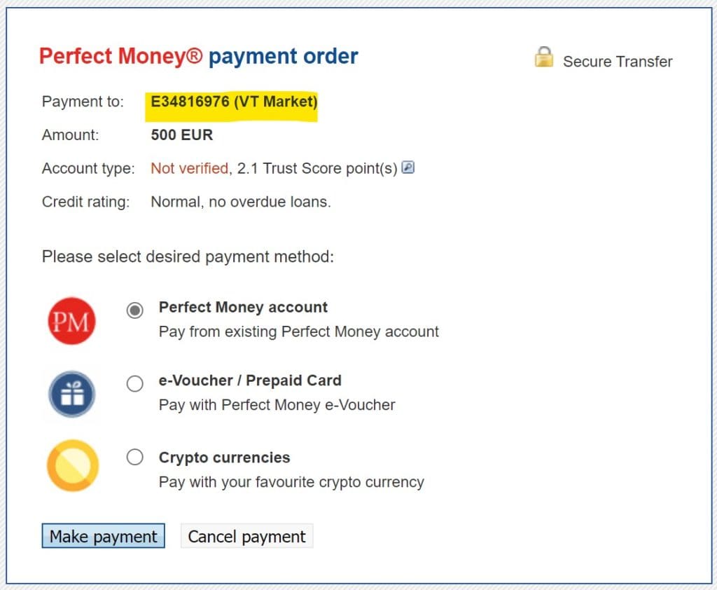 VT Markets accepts Perfect Money