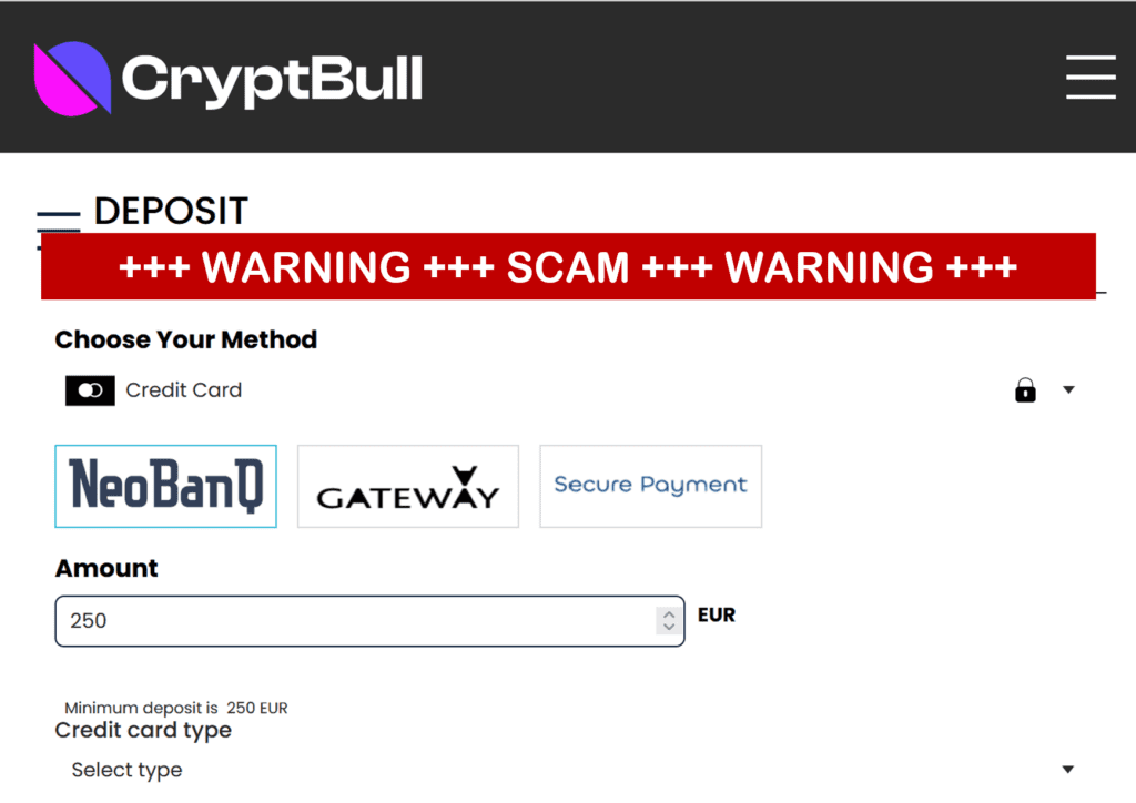 investor warning against CryptBull facilitated by Neobanq, Gateway, and SecurePaymentGateway