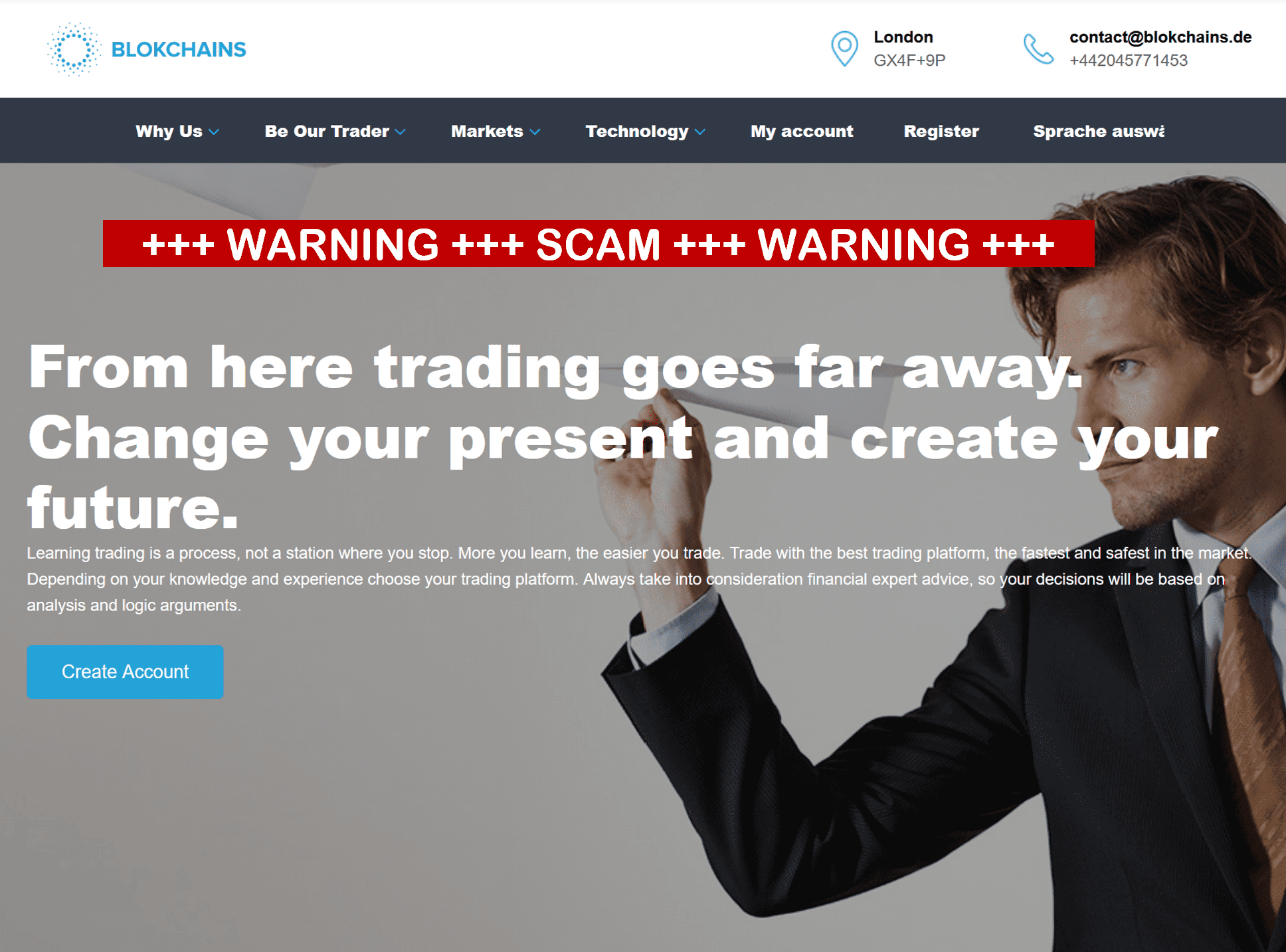 investor warning against Blokchains broker scam