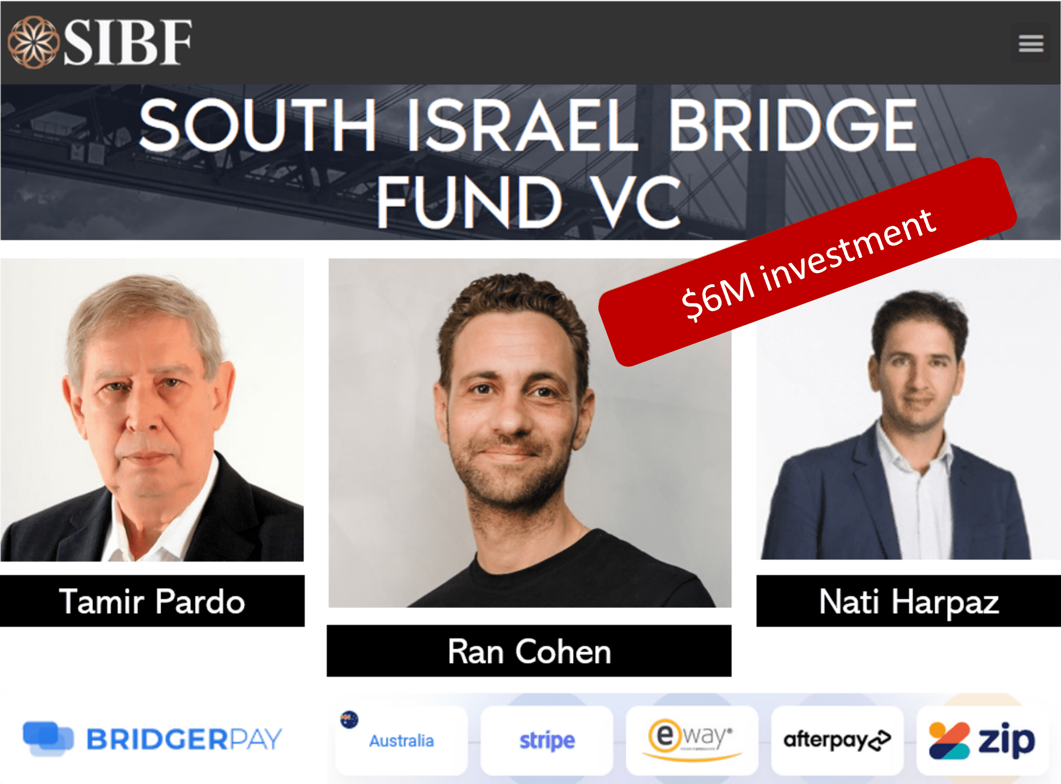 Israeli BridgerPay receives $6 million from South Israel Bridger Fund and Nati Harpaz