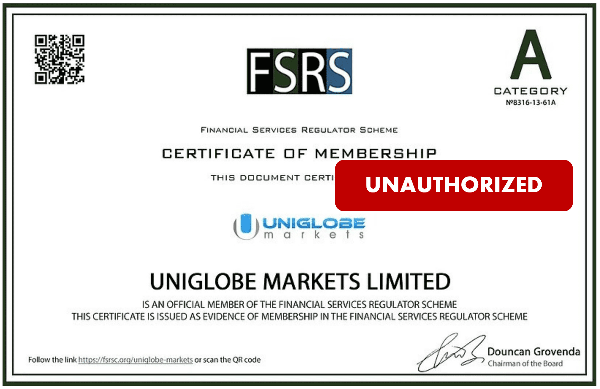 warning against offshore broker Uniglobe Markets