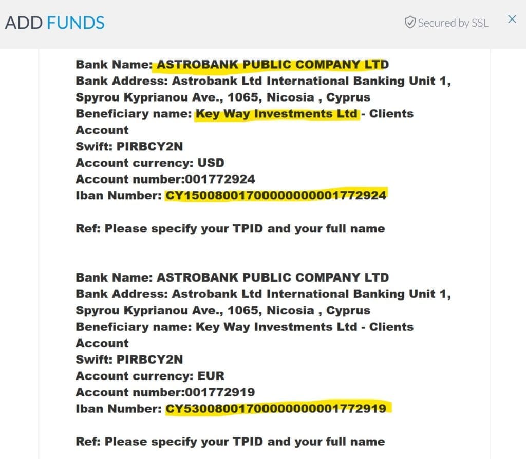 pre-KYC deposits to Capex bank accounts with Astrobank