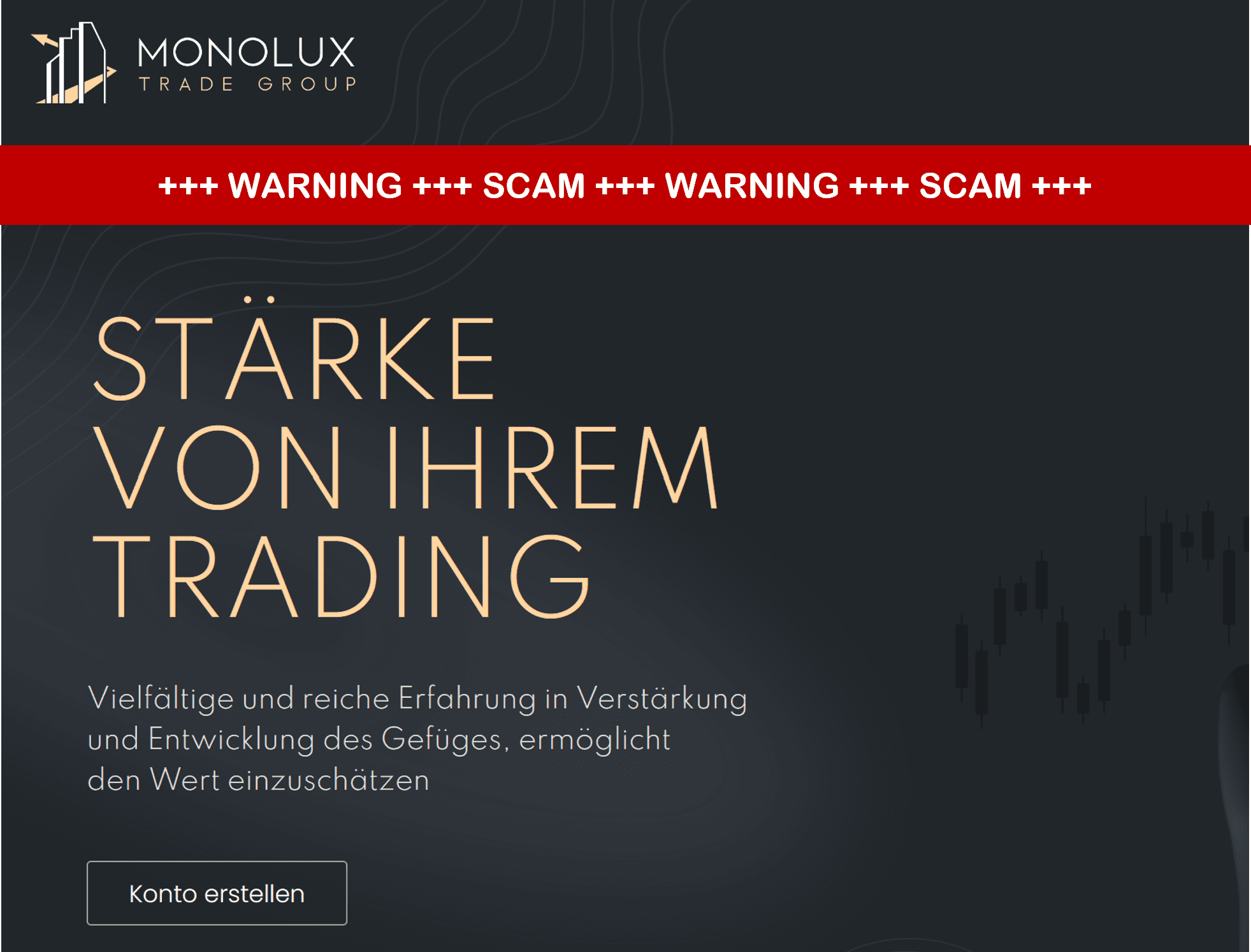 Investor warning against Monolux Trade Group on FinTelegram