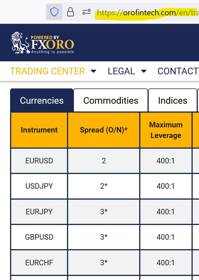 FXORO offshore leverage