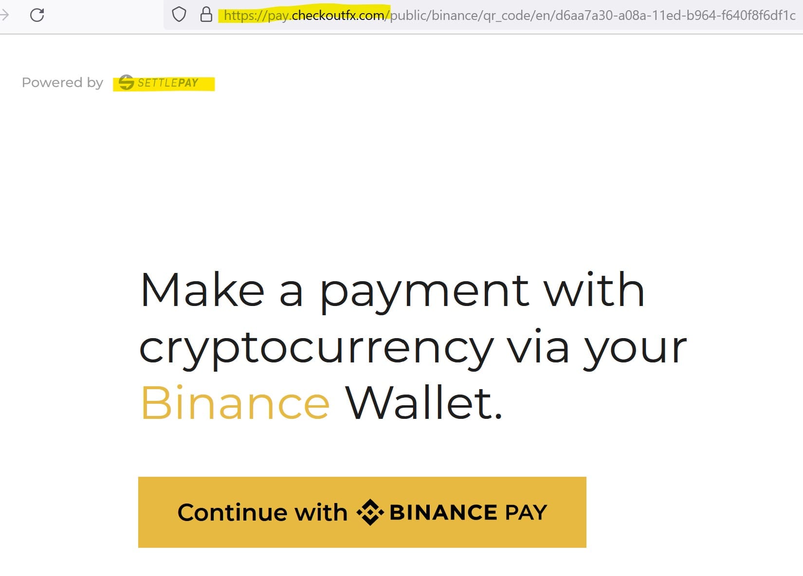 Binance Pay service provided by SettlePay and CheckoutFX