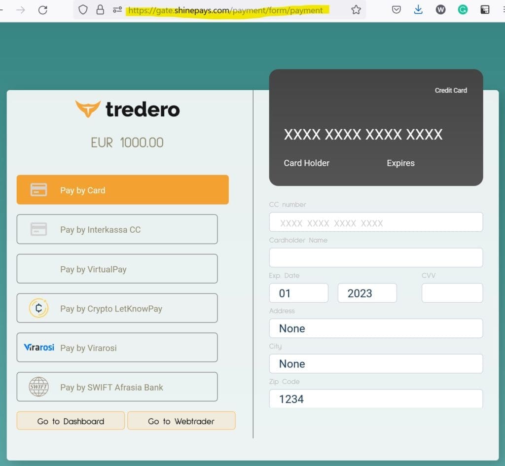 Payment processors for offshore broker Tredero