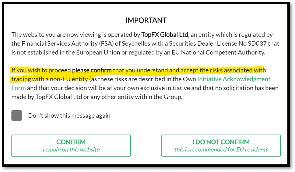 TopFX disclaimer for EEA residents