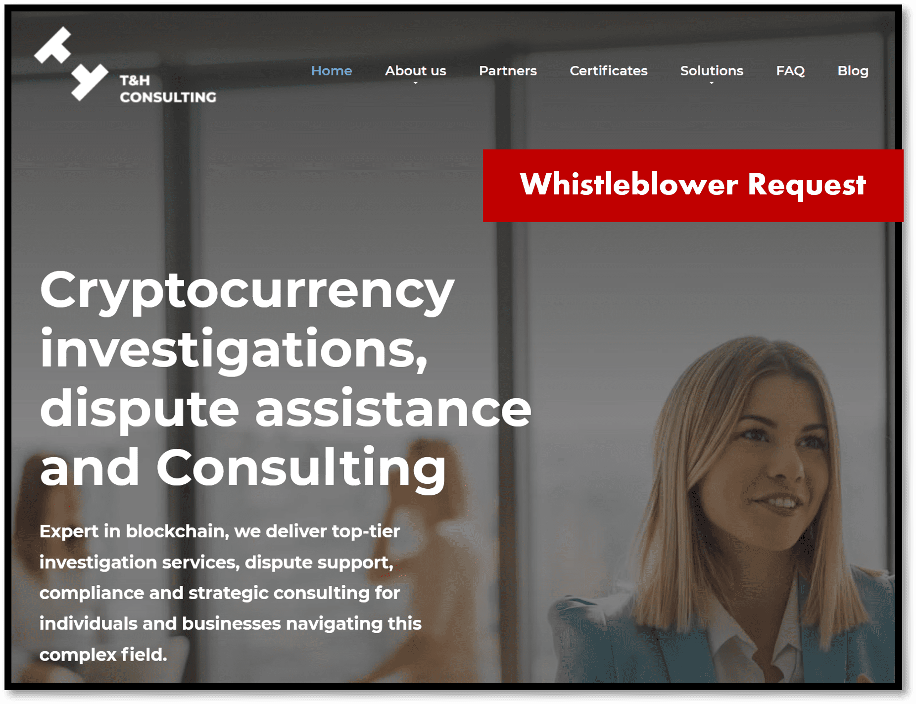 Whistleblower information needed for crypto investigation scheme T and H Consulting